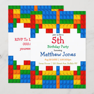 Colourful Building Blocks Boy Birthday Party Invit