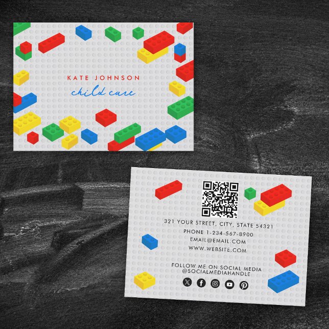 Colourful Building Blocks Child Care QR Code  Business Card (Colorful Building Blocks Child Care QR Code Business Card)