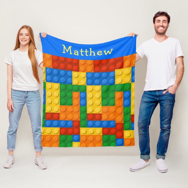 Colourful Building Blocks Monogram Fleece Blanket (In Situ)