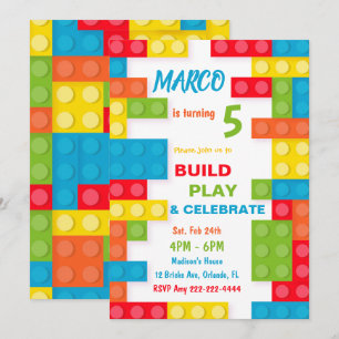 Colourful Building Brick Birthday Invitation