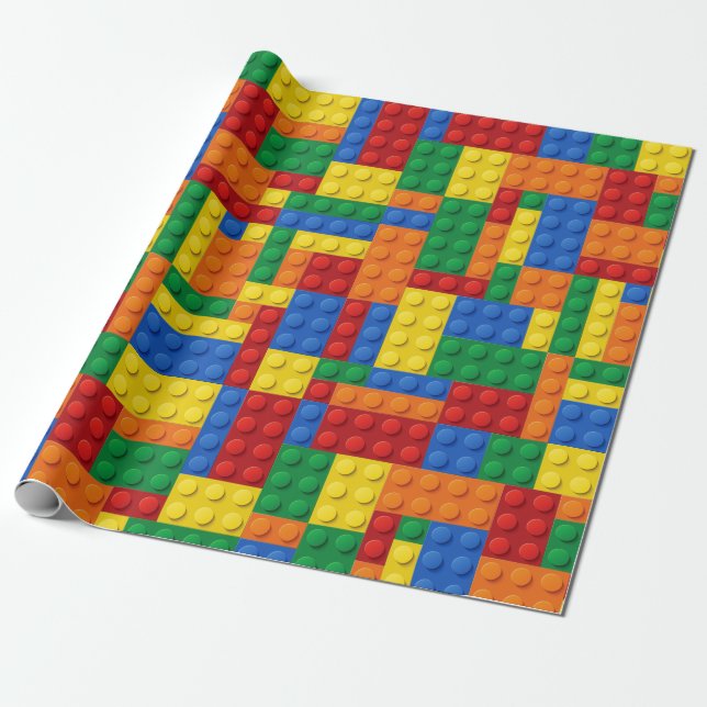 Colourful Building Bricks Blocks | Custom Wrapping Paper (Unrolled)