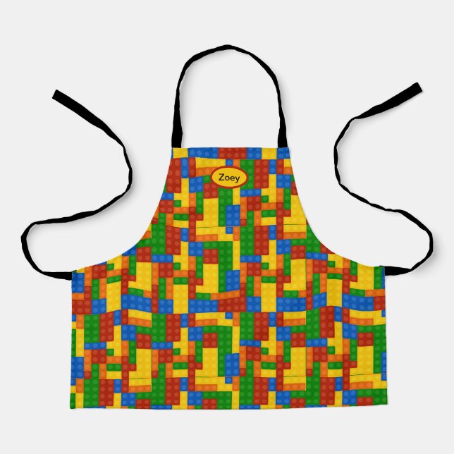 Colourful Building Bricks Kids Personalised Apron (Front)
