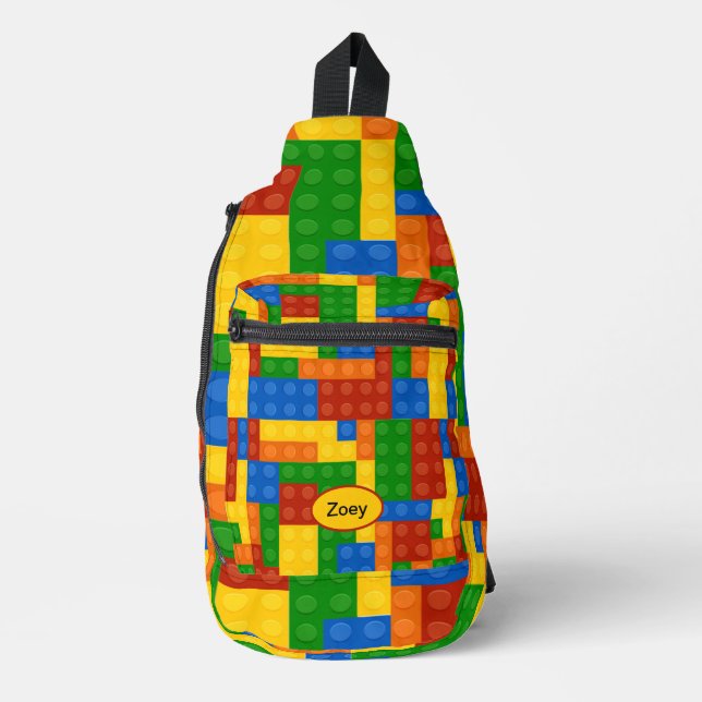 Colourful Building Bricks Kids Personalised Sling Bag (Front)