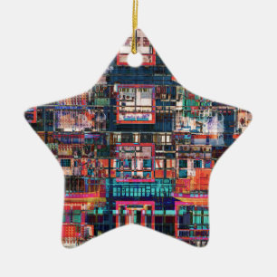 Colourful Buildings Collage Ceramic Tree Decoration