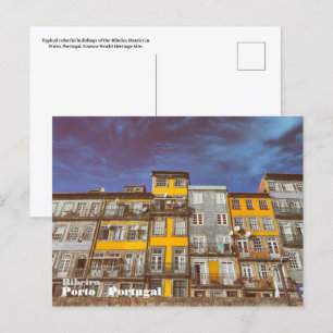 Colourful buildings of Ribeira District in Porto Postcard