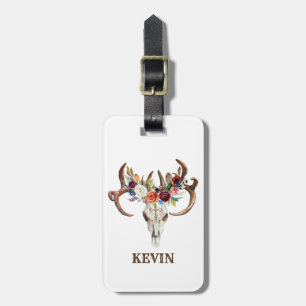 Colourful bull floral sugar skull luggage tag