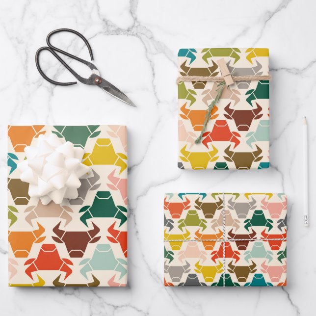 Colourful Bull Head Silhouette Wrapping Paper  (Front)