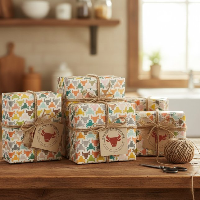 Colourful Bull Head Silhouette Wrapping Paper (Creator Uploaded)