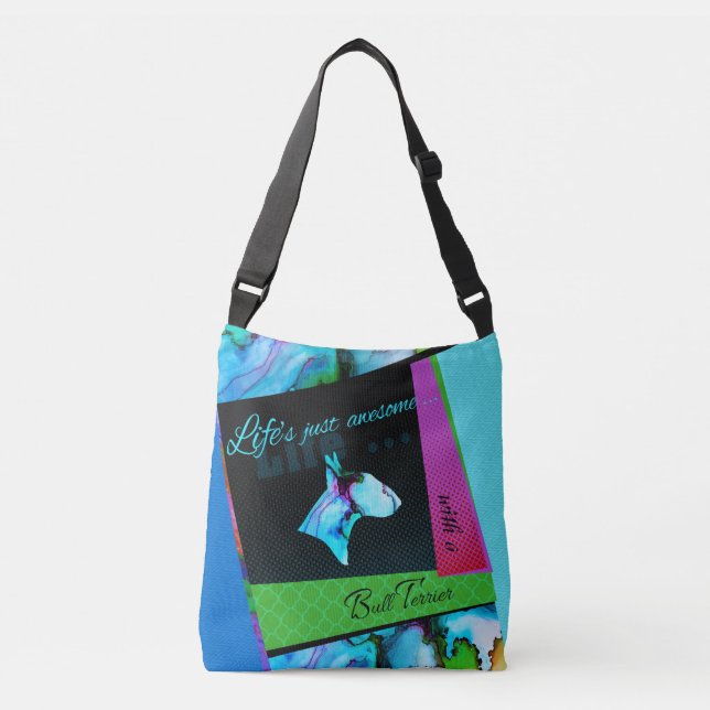 Colourful Bull Terrier bag "Life is awesome" (Front)