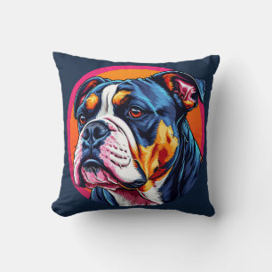 🐶 Colourful Bulldog Digital Art Decorative Cushion