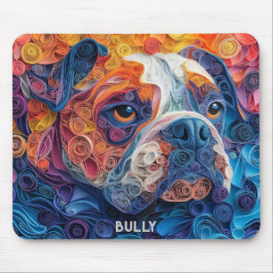 Colourful Bulldog Paper Quilling Portrait Mouse Mat