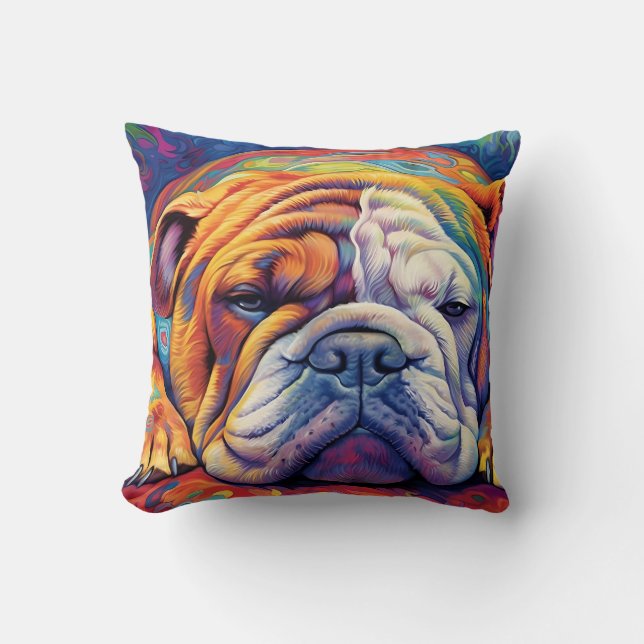 Colourful Bulldog sleeping Cushion (Front)