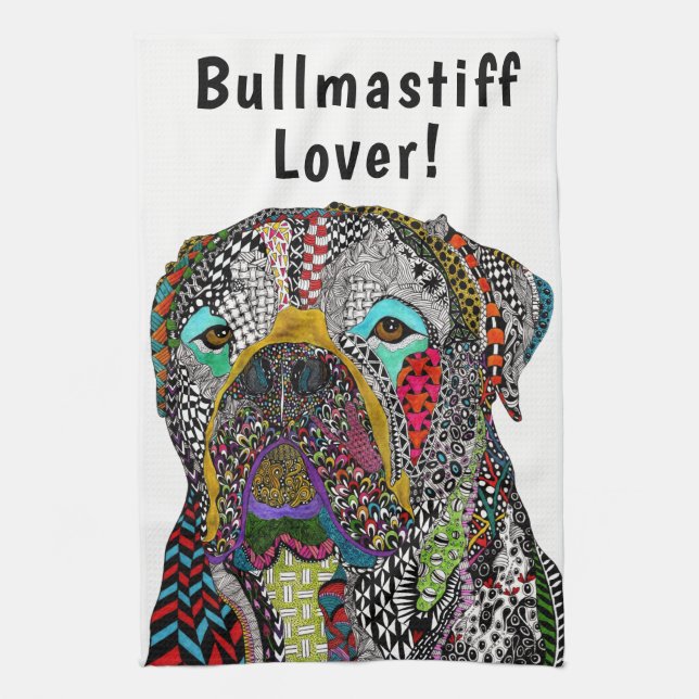 Colourful Bullmastiff Lover Kitchen Towel (Vertical)