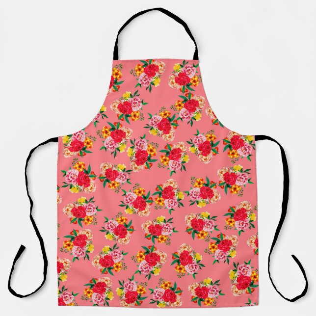 Colourful bunch of flowers with pinky backgroundar apron (Front)