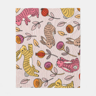 Colourful Bunnies: Cute Floral Vintage. Fleece Blanket