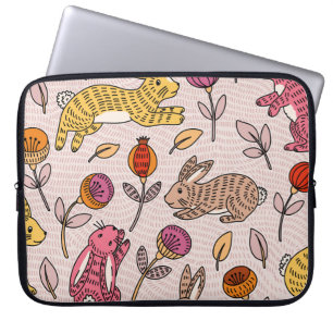 Colourful Bunnies: Cute Floral Vintage. Laptop Sleeve