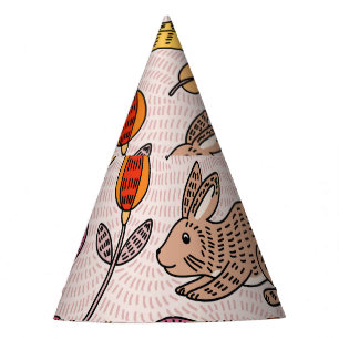 Colourful Bunnies: Cute Floral Vintage. Party Hat