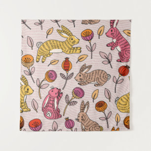 Colourful Bunnies: Cute Floral Vintage. Tapestry
