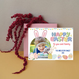 Colourful Bunny Easter Egg Photo Card