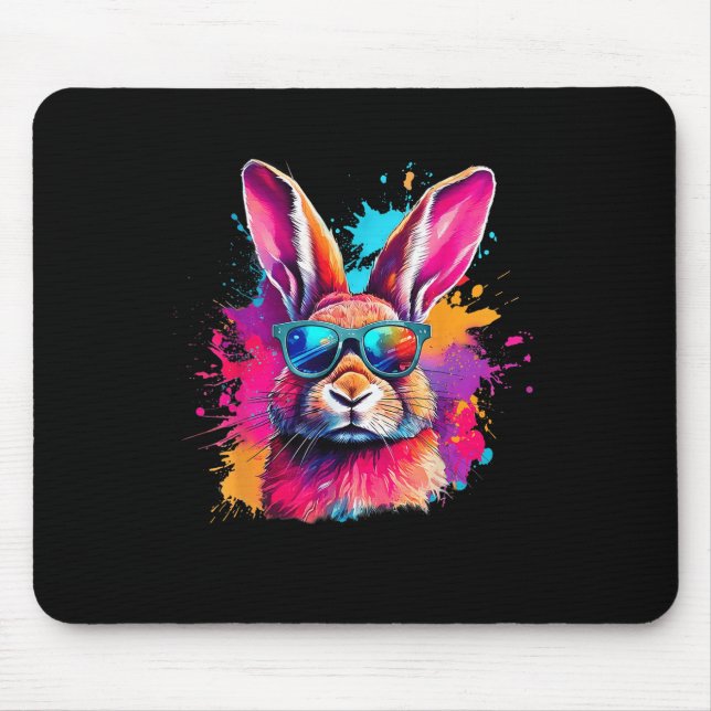 Colourful Bunny Face With Gles Happy Easter Shirts Mouse Mat (Front)