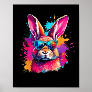 Colourful Bunny Face With Gles Happy Easter Shirts Poster