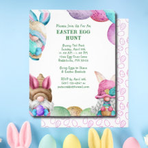 Colourful Bunny Gnomes Easter Egg Hunt Invitation