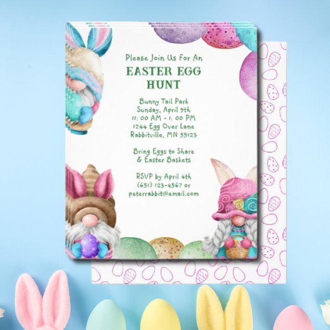 Colourful Bunny Gnomes Easter Egg Hunt Invitation Flyer (Colorful Bunny Gnomes Easter Egg Hunt Invitation Flyer)