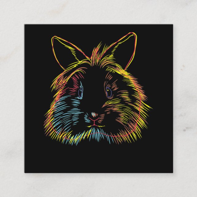 Colourful Bunny Lionhead Rabbit Square Business Card (Front)