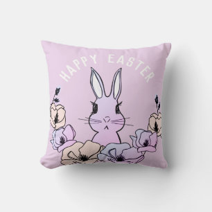 Colourful Bunny Magnolia Flower Easter Cushion