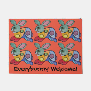 Colourful Bunny Rabbit Abstract Coral Funny Welcom Doormat