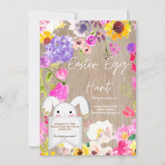 Colourful Bunny Rabbit Easter Egg Hunt Brunch  Inv Invitation (Front)