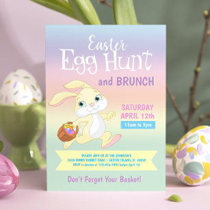 Colourful Bunny Rabbit Easter Egg Hunt Brunch Invitation