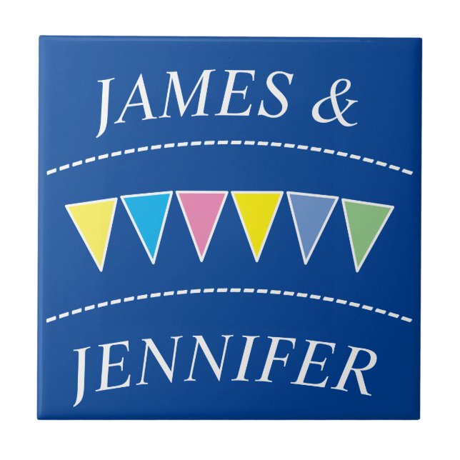 Colourful Bunting And Names Tile (Front)