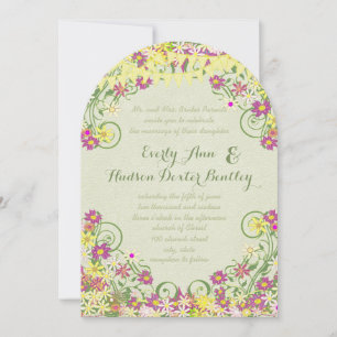 Colourful Bunting Pennant Swirly Floral Wedding Invitation