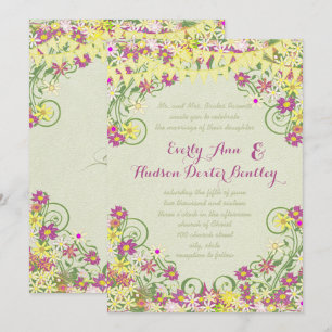 Colourful Bunting Pennant Swirly Floral Wedding Invitation