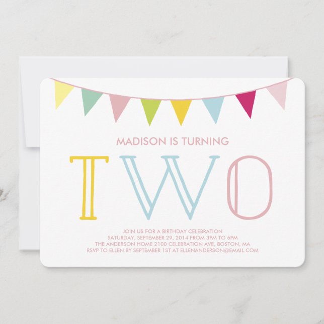 Colourful Bunting | Second Birthday Invitation (Front)