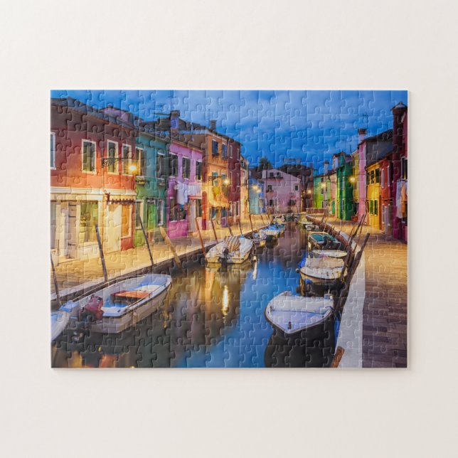 Colourful Burano Houses At Night Venice Italy Jigsaw Puzzle (Horizontal)