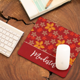 Colourful Burgundy Floral Art Pattern Personalised Mouse Mat
