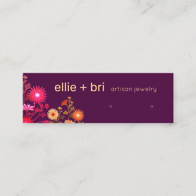 Colourful Burgundy Floral Boho Earring Display Mini Business Card (Front)