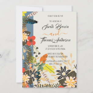 COLOURFUL BURNT BLUE BOHO FLORAL INVITATION