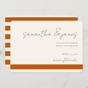 Colourful Burnt Orange Stripes Handwritten Script Save The Date