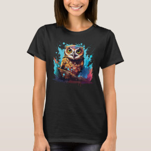 Colourful Burrowing Owl Owls Lover Splash Art T-Shirt