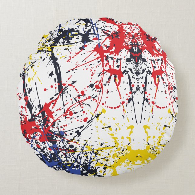 Colourful Burst: A Play of Random Splashes Round Cushion (Front)