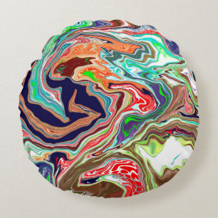 Colourful Burst of Marble Fluid Art Round Cushion