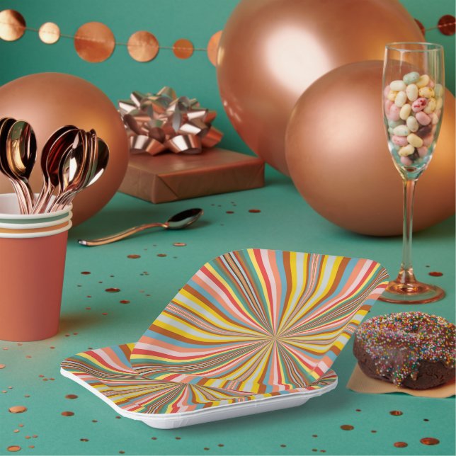 Colourful Burst Of Retro Stripes  Paper Plate (Multi)