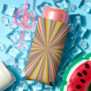 Colourful Burst Of Retro Stripes  Seltzer Can Cooler
