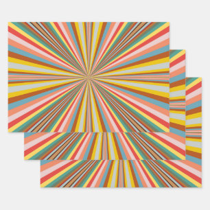 Colourful Burst Of Retro Stripes Wrapping Paper Sheet