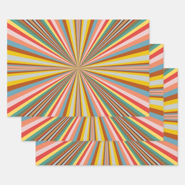 Colourful Burst Of Retro Stripes  Wrapping Paper Sheet (Set)