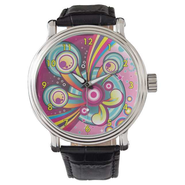 Colourful Bursting Rainbow, Bubbles and Stars Watch (Front)