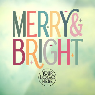 Colourful Business Logo Merry and Bright Holiday Window Cling